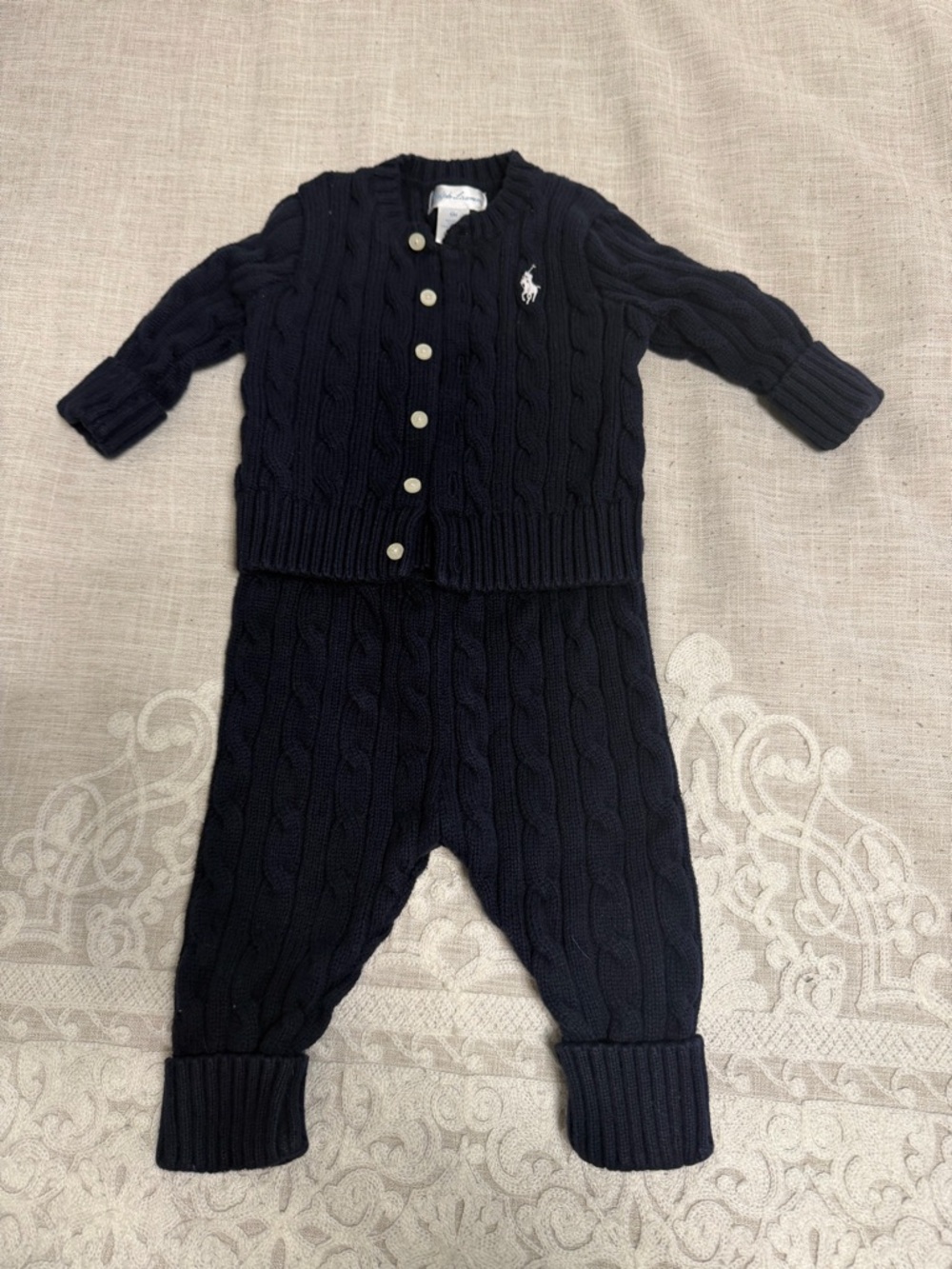 Ralph Lauren Navy Infant Knit Cardigan Set